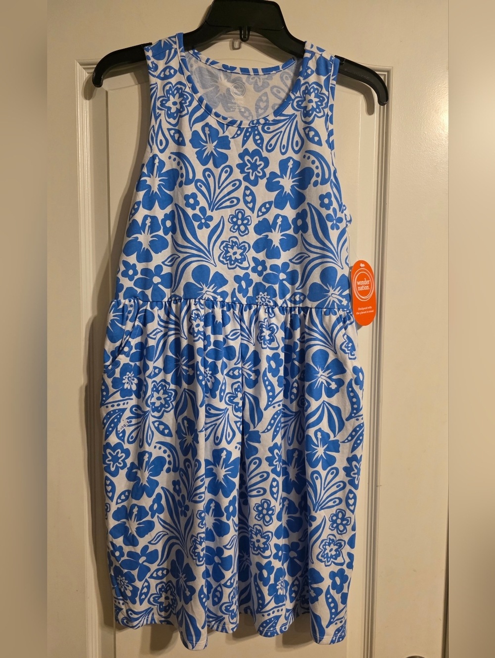 wonder nation Blue and White Floral Sleeveless Dress